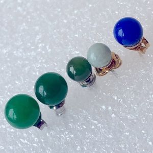 5 mostly Jade Jadite post single earrings lot mismatched